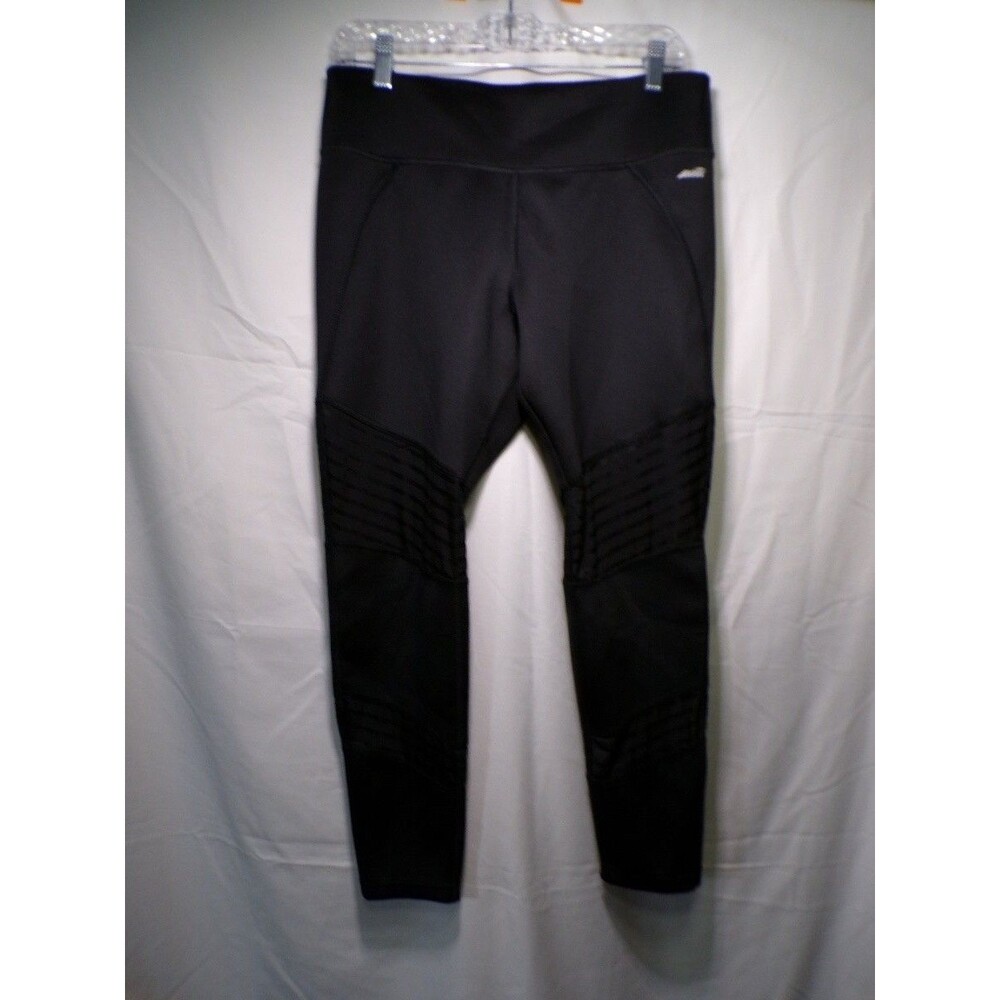 Avia Women's Black High Rise Moto Leggings Mesh Ribbed Panels Size L